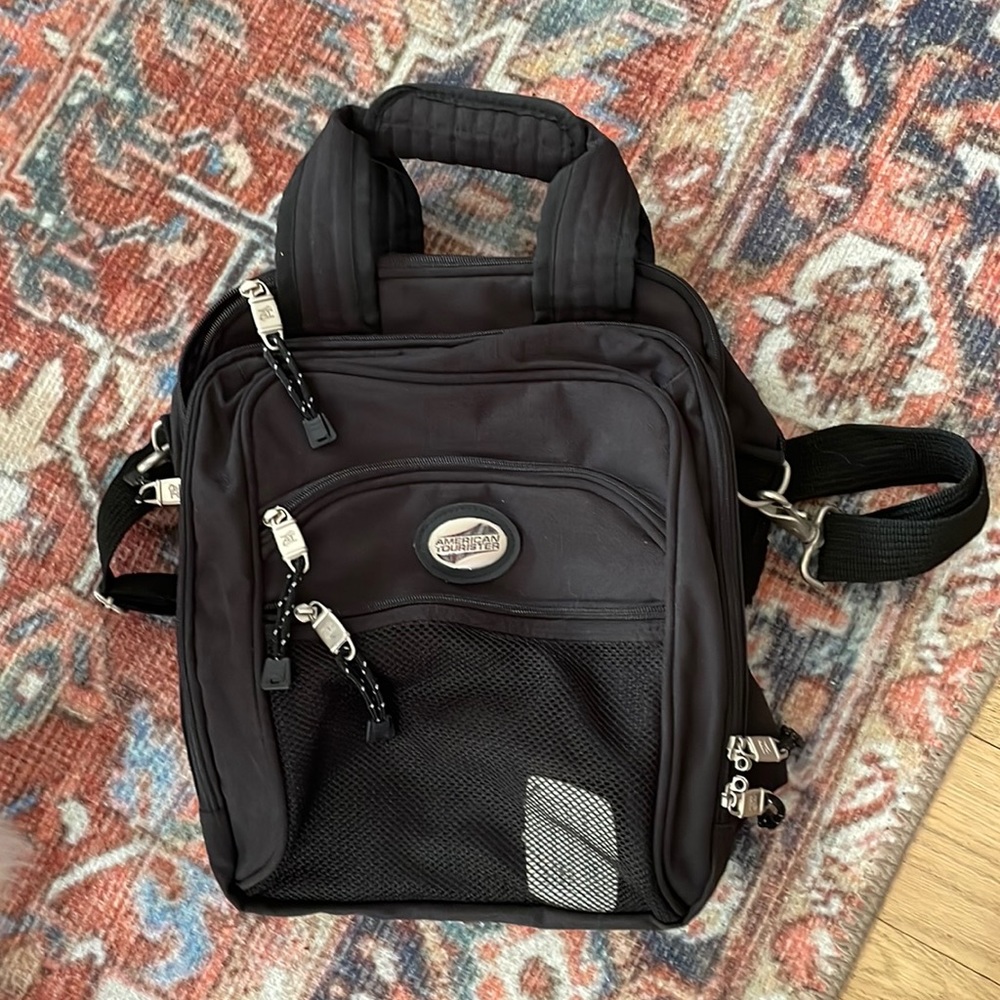 American Tourister black travel backpack